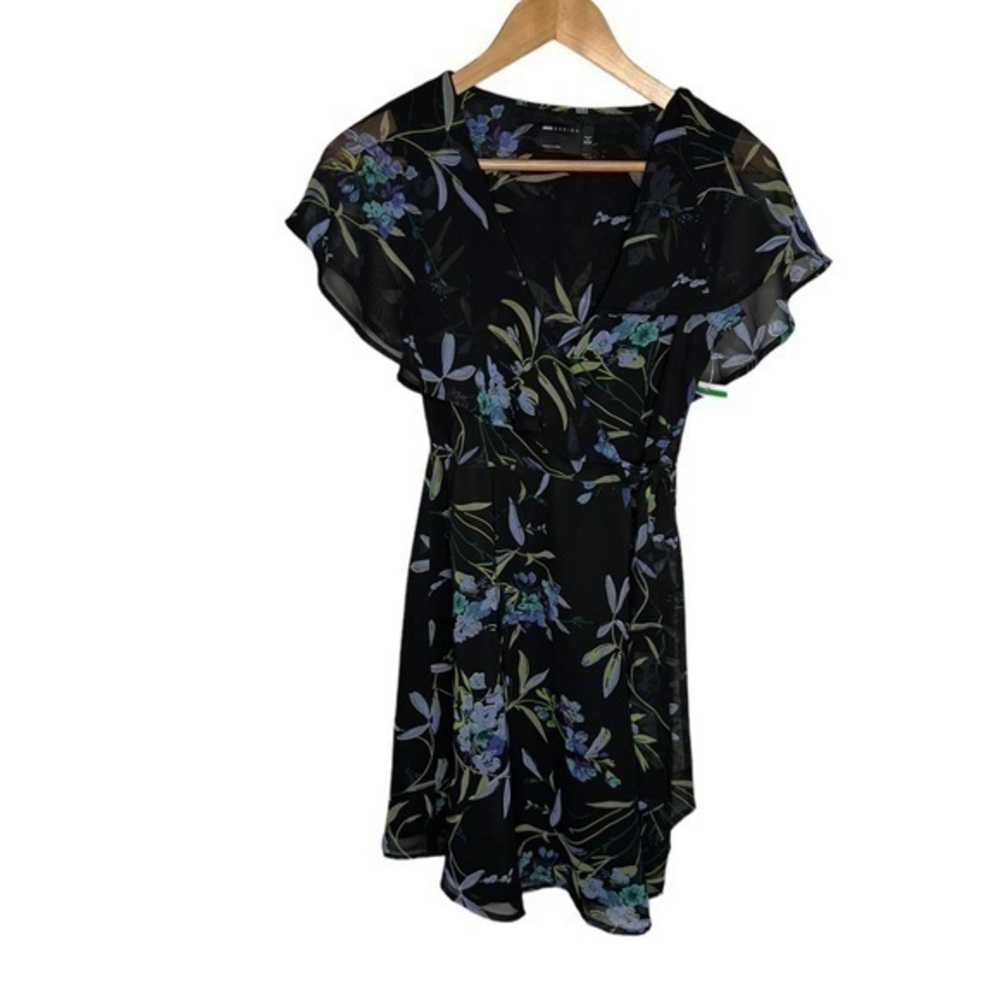 ASOS Design Black‎ Floral Print Chiffon Wrap Mini Dress Size 4 New